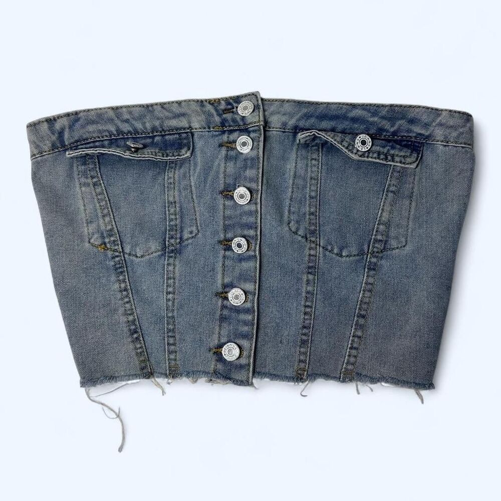 Y2K Raw Hem Button-Down Denim Corset Bustier Tube Top Size M